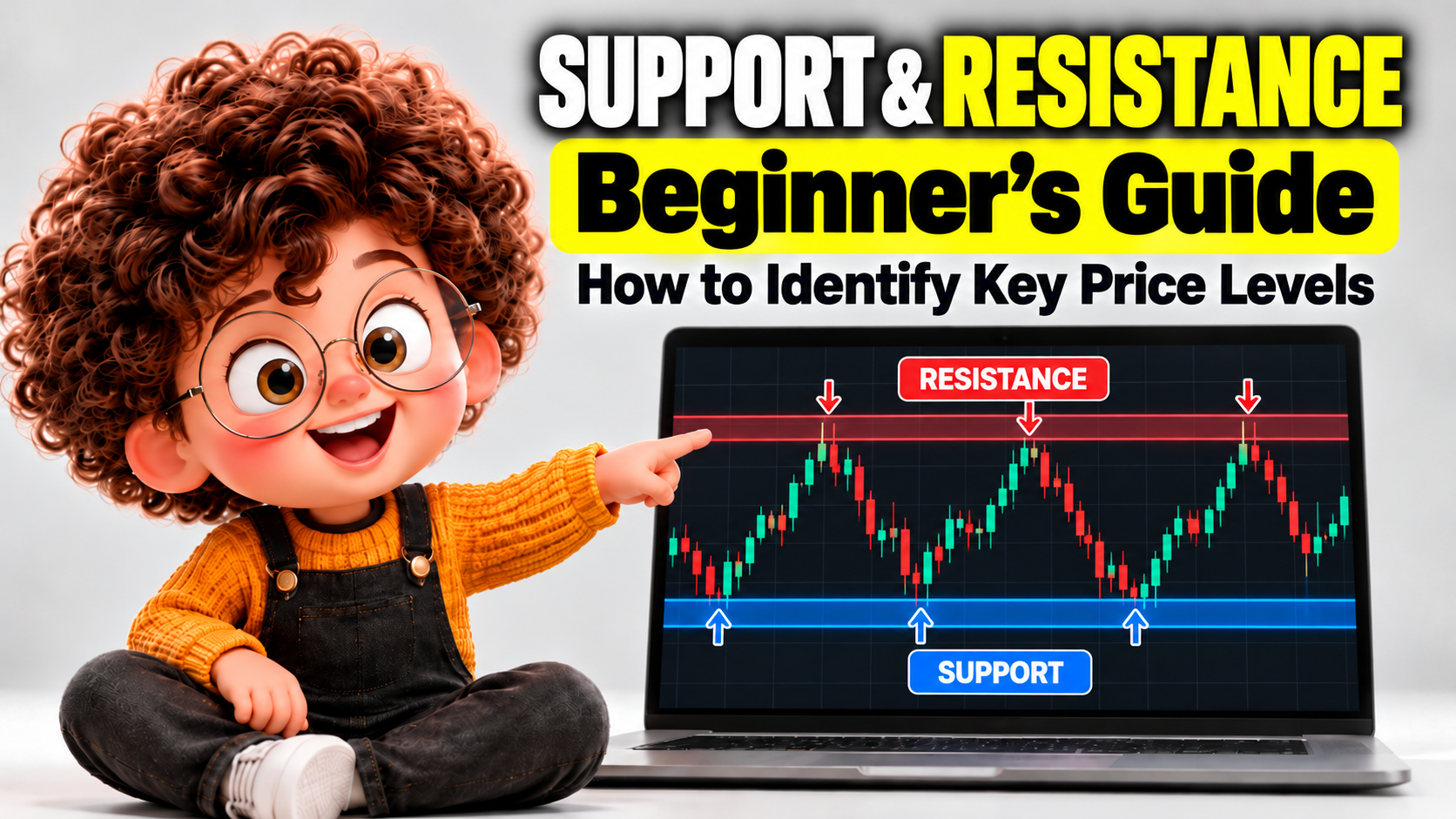 Support and resistance trading guide featuring the 85st. character and a candlestick chart showing key price levels.